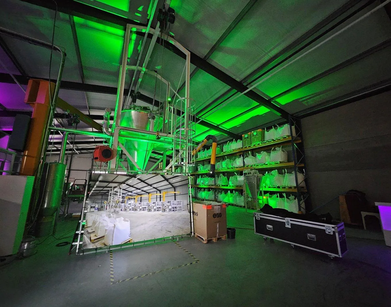 Resint3D production hall in Weert with powder handling installation and big bags of SLS powder